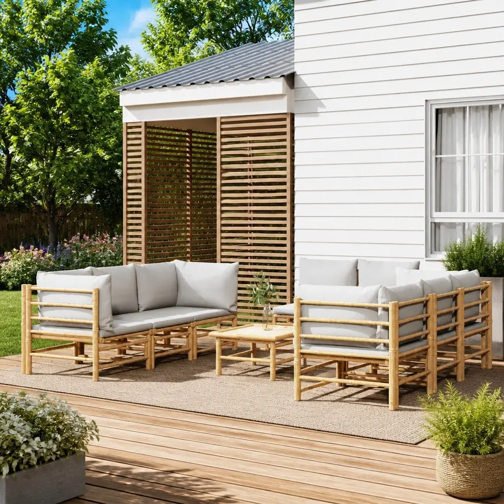 9 Piece Bamboo Lounge Set for Outdoor Use