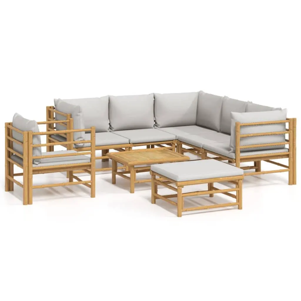 Bamboo Outdoor Furniture 8 Piece Modular Garden Lounge Set with Cushions Brown