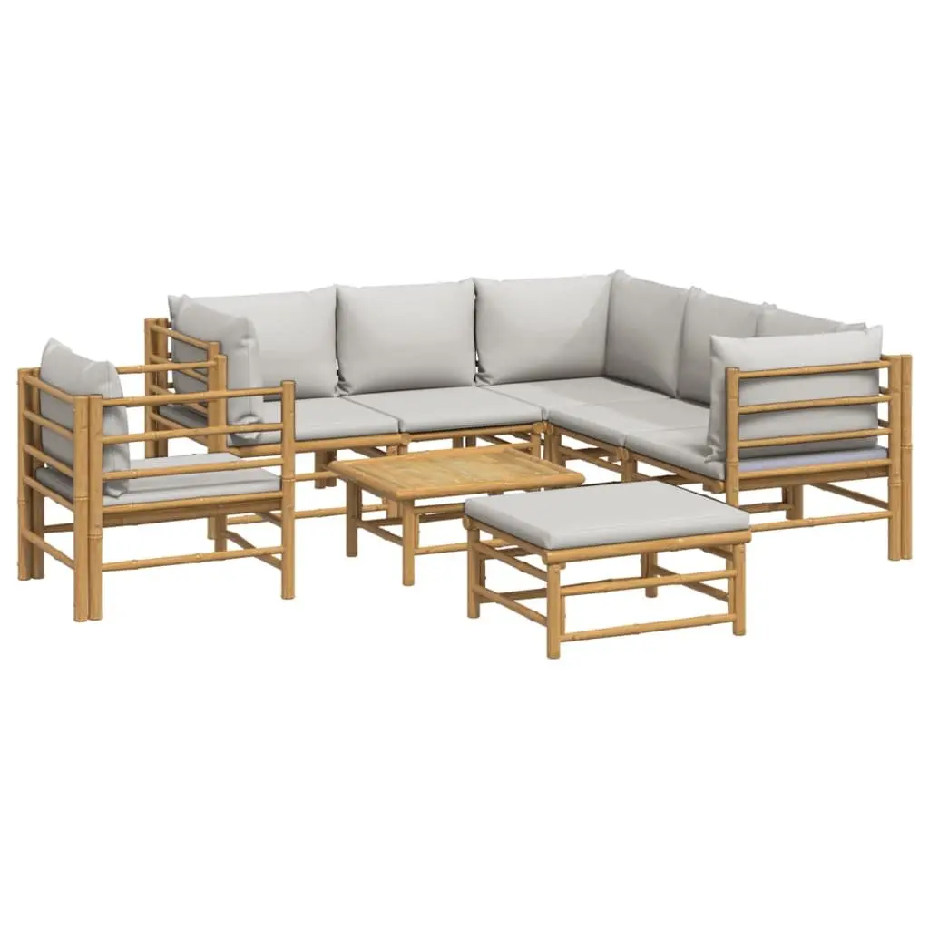 Bamboo Outdoor Furniture 8 Piece Modular Garden Lounge Set with Cushions Brown