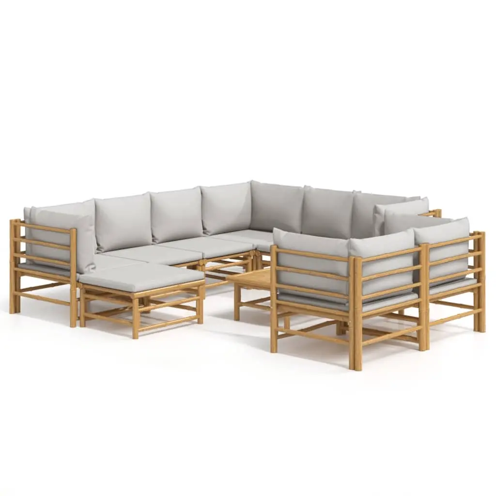 Garden Lounge Set Bamboo 10 Piece Outdoor Furniture with Cushions Brown