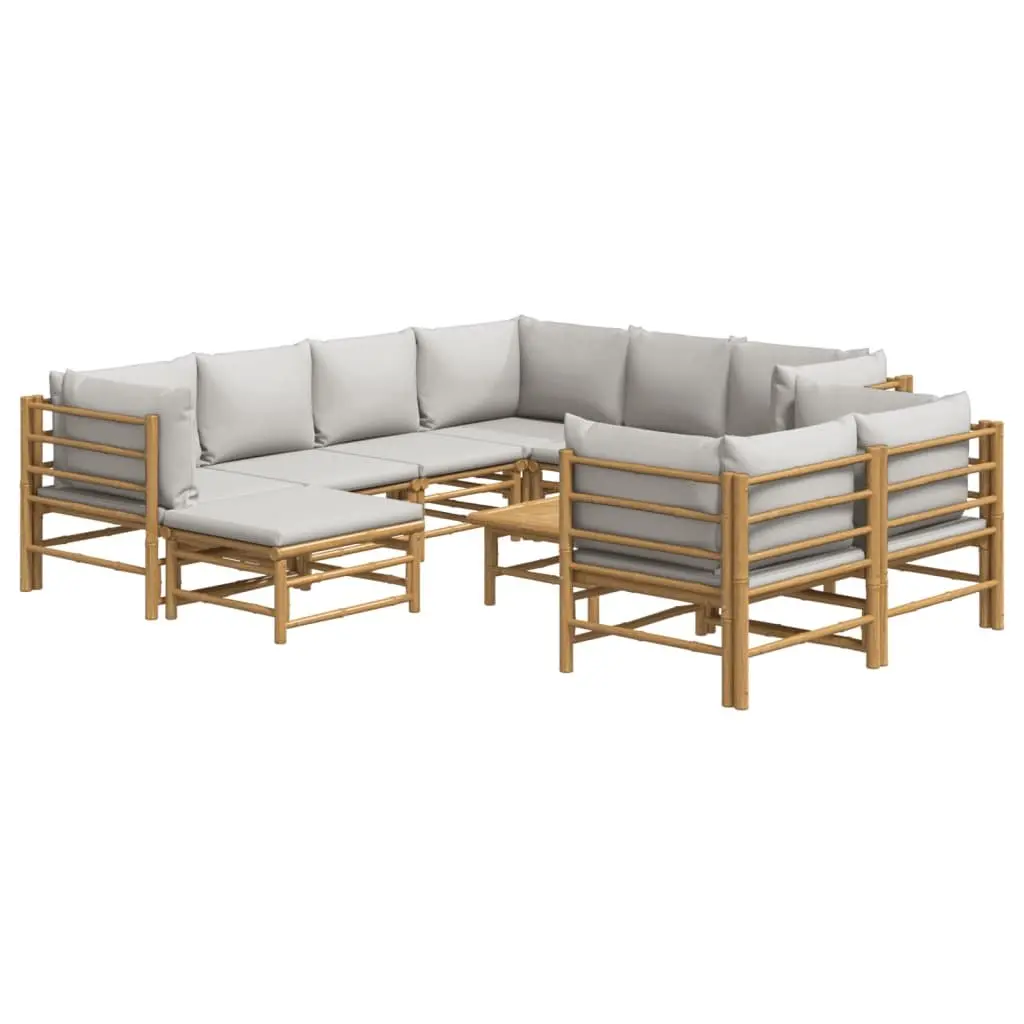 Garden Lounge Set Bamboo 10 Piece Outdoor Furniture with Cushions Brown