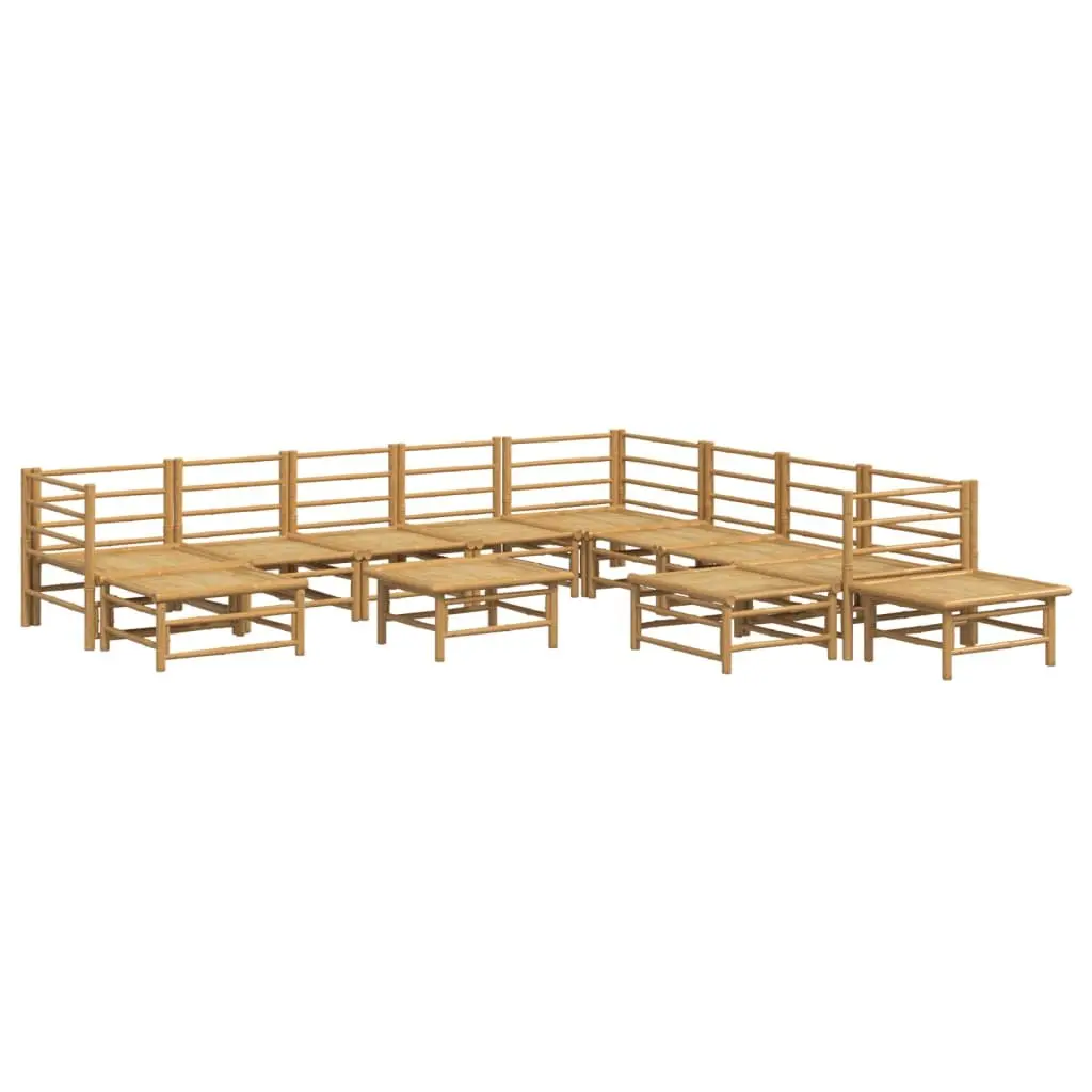 Bamboo Garden Lounge Set Modular 12 Piece Outdoor Furniture Light Grey Cushions Brown Frame