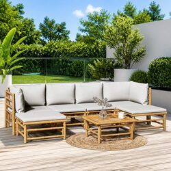 Versatile Bamboo Lounge Set with Cushions - 7 Pieces