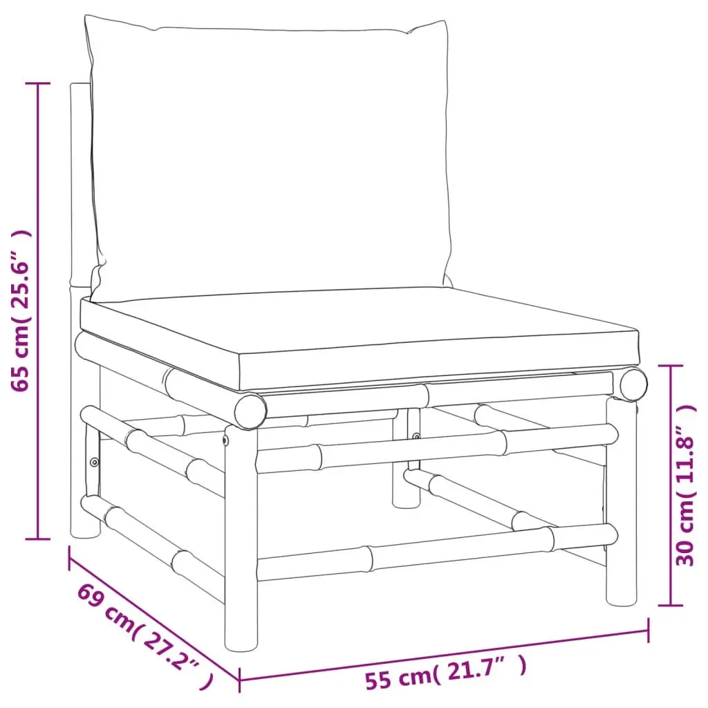 Modular7PieceBambooOutdoorLoungeSetwithBrownFrameandLightGreyCushions