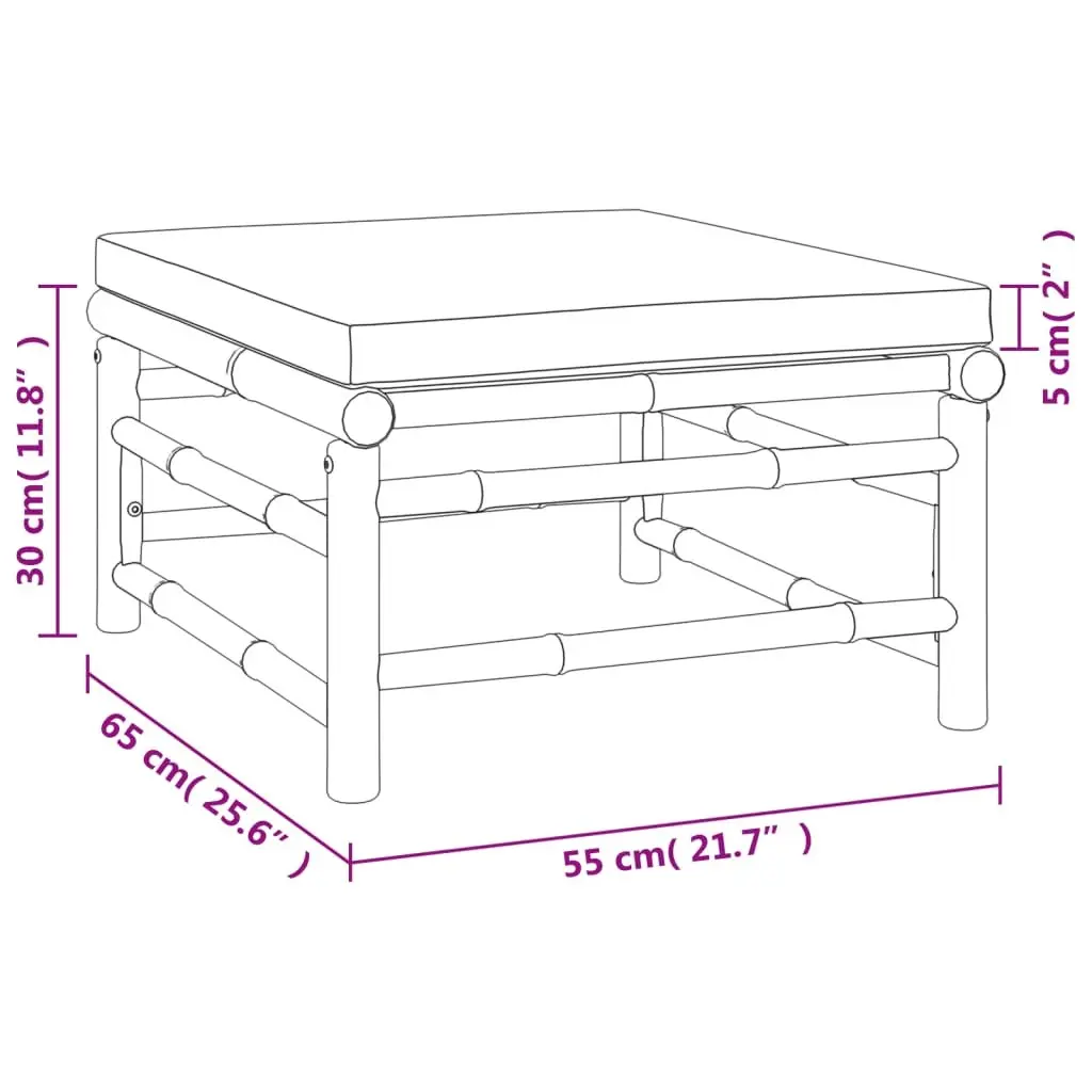 Modular7PieceBambooOutdoorLoungeSetwithBrownFrameandLightGreyCushions