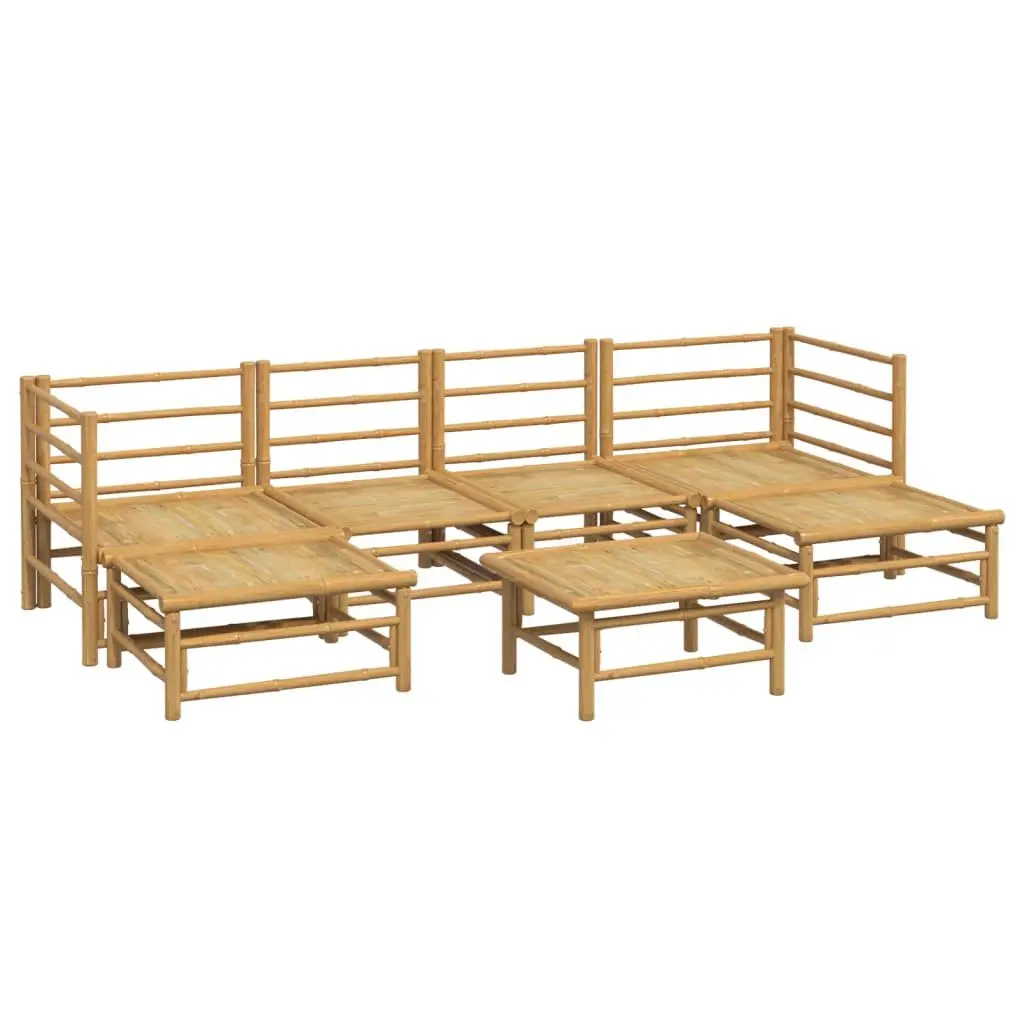 Modular7PieceBambooOutdoorLoungeSetwithBrownFrameandLightGreyCushions
