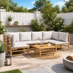 7 Piece Modular Bamboo Lounge Set for Outdoor Use