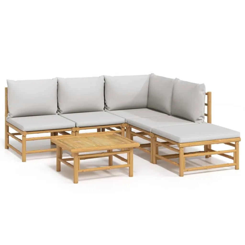 6 Piece Bamboo Outdoor Garden Lounge Set Modular Patio Sofa with Cushions Brown