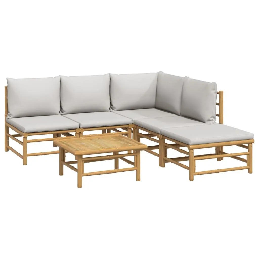 6 Piece Bamboo Outdoor Garden Lounge Set Modular Patio Sofa with Cushions Brown