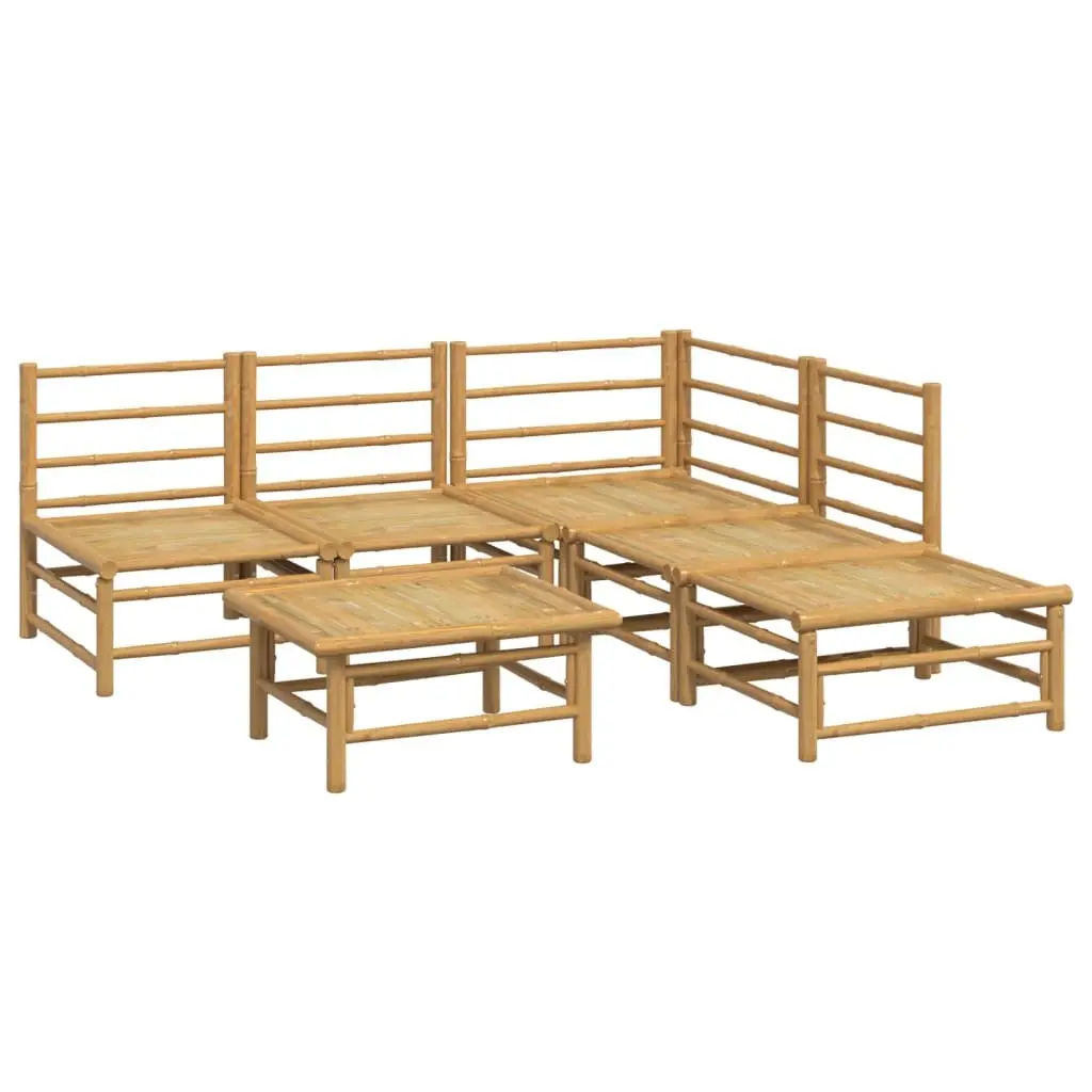 6 Piece Bamboo Outdoor Garden Lounge Set Modular Patio Sofa with Cushions Brown