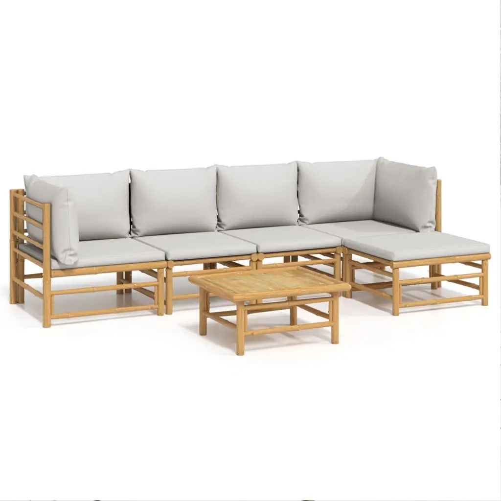Bamboo Outdoor Lounge Set 6 Piece Modular Furniture Brown with Cushions