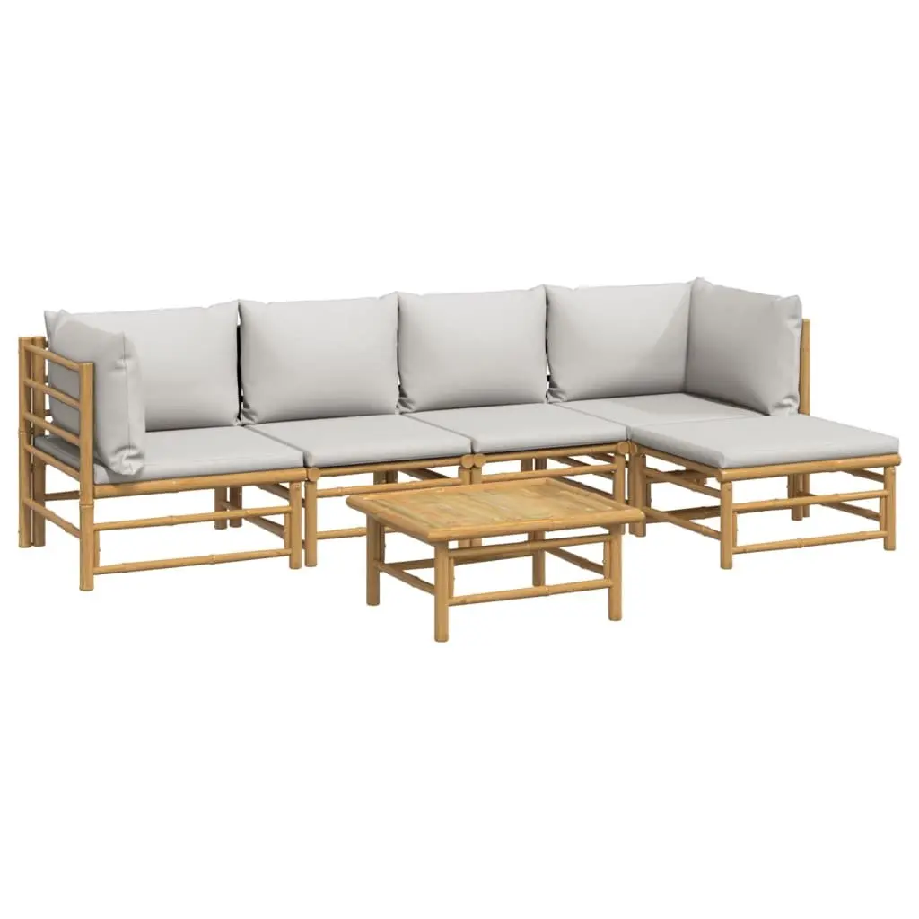 Bamboo Outdoor Lounge Set 6 Piece Modular Furniture Brown with Cushions