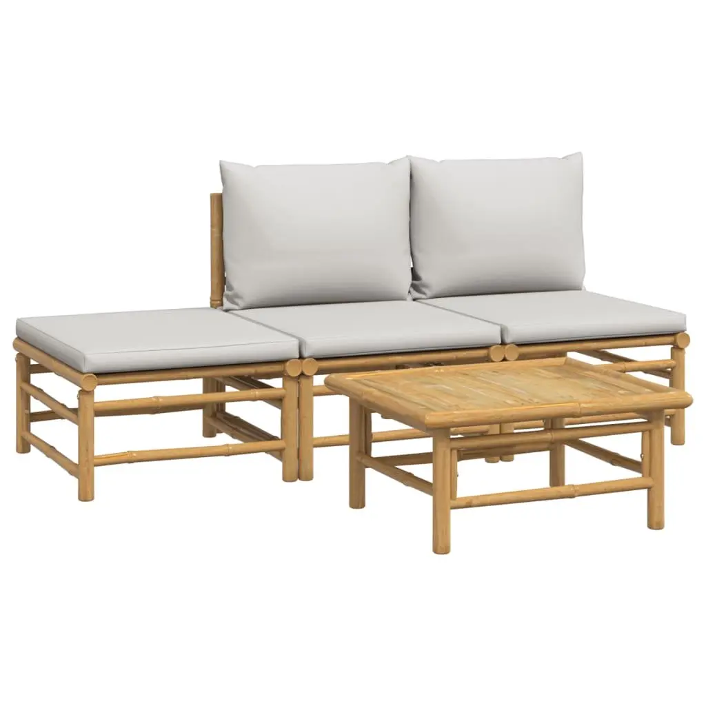 4 Piece Modular Outdoor Bamboo Lounge Set with Cushions Brown