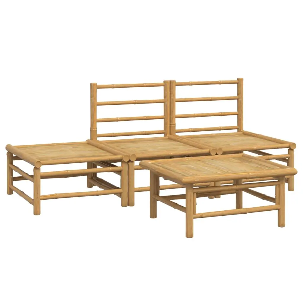 4 Piece Modular Outdoor Bamboo Lounge Set with Cushions Brown