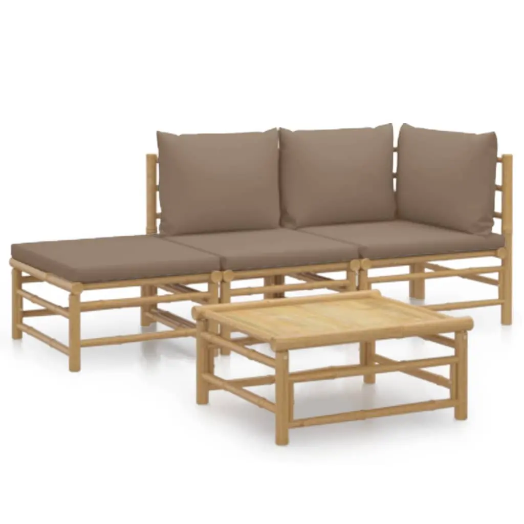4 Piece Bamboo Outdoor Lounge Set Garden Furniture Sofa Table with Taupe Cushions