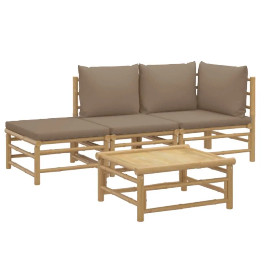4 Piece Bamboo Outdoor Lounge Set Garden Furniture Sofa Table with Taupe Cushions