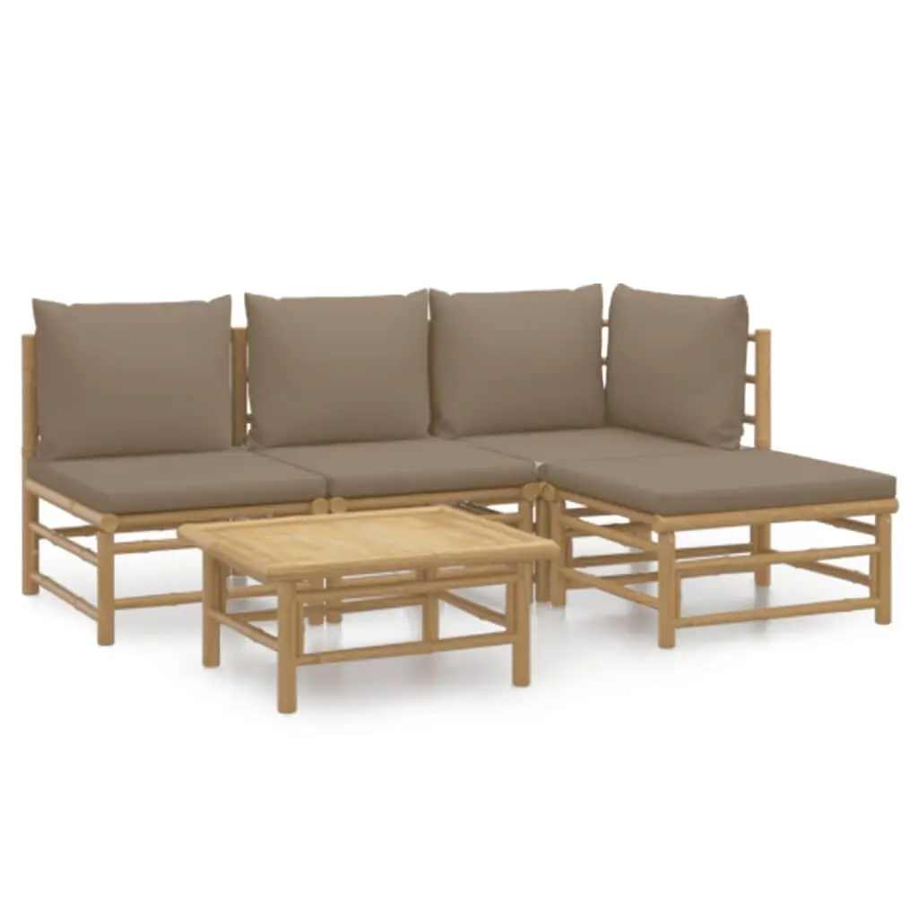 5 Piece Bamboo Lounge Set for Outdoor Enjoyment