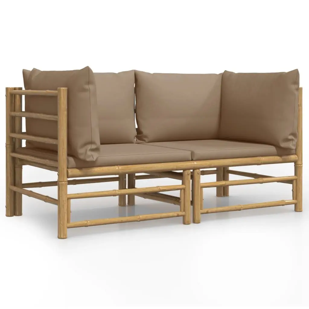 Bamboo Garden Corner Sofas Set 2 pcs Outdoor Furniture with Cushions