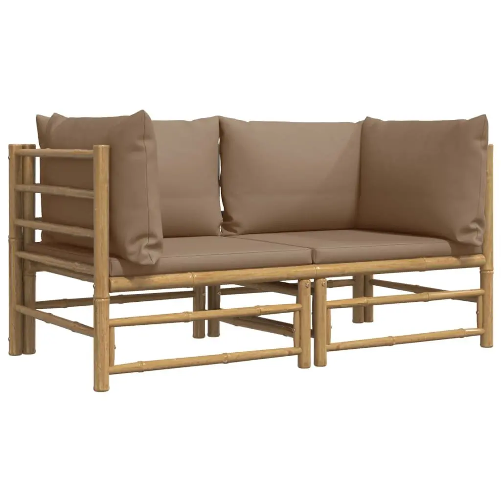 Bamboo Garden Corner Sofas Set 2 pcs Outdoor Furniture with Cushions