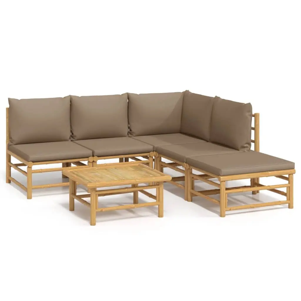 Garden Lounge Set 6 Piece Bamboo Outdoor Furniture with Cushions Patio Sofa