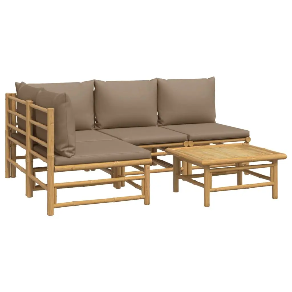 Garden Lounge Set 5 Piece Bamboo Outdoor Furniture with Taupe Cushions Table
