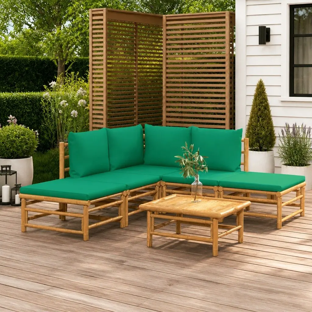 Bamboo Lounge Set Outdoor Furniture 6 Piece Modular Cushions Brown