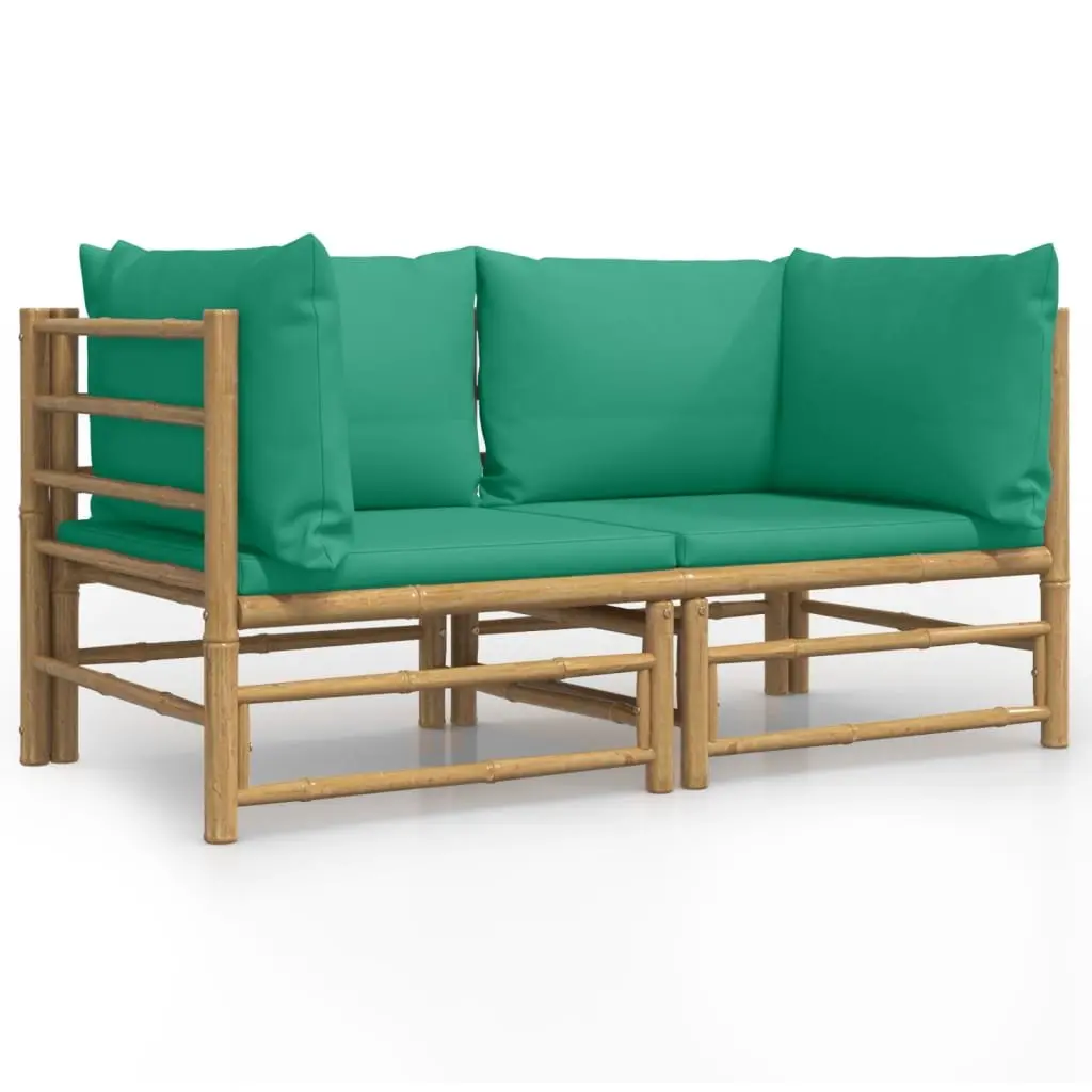 Bamboo Outdoor Corner Sofa Set 2 Pieces Brown with Cushions Green