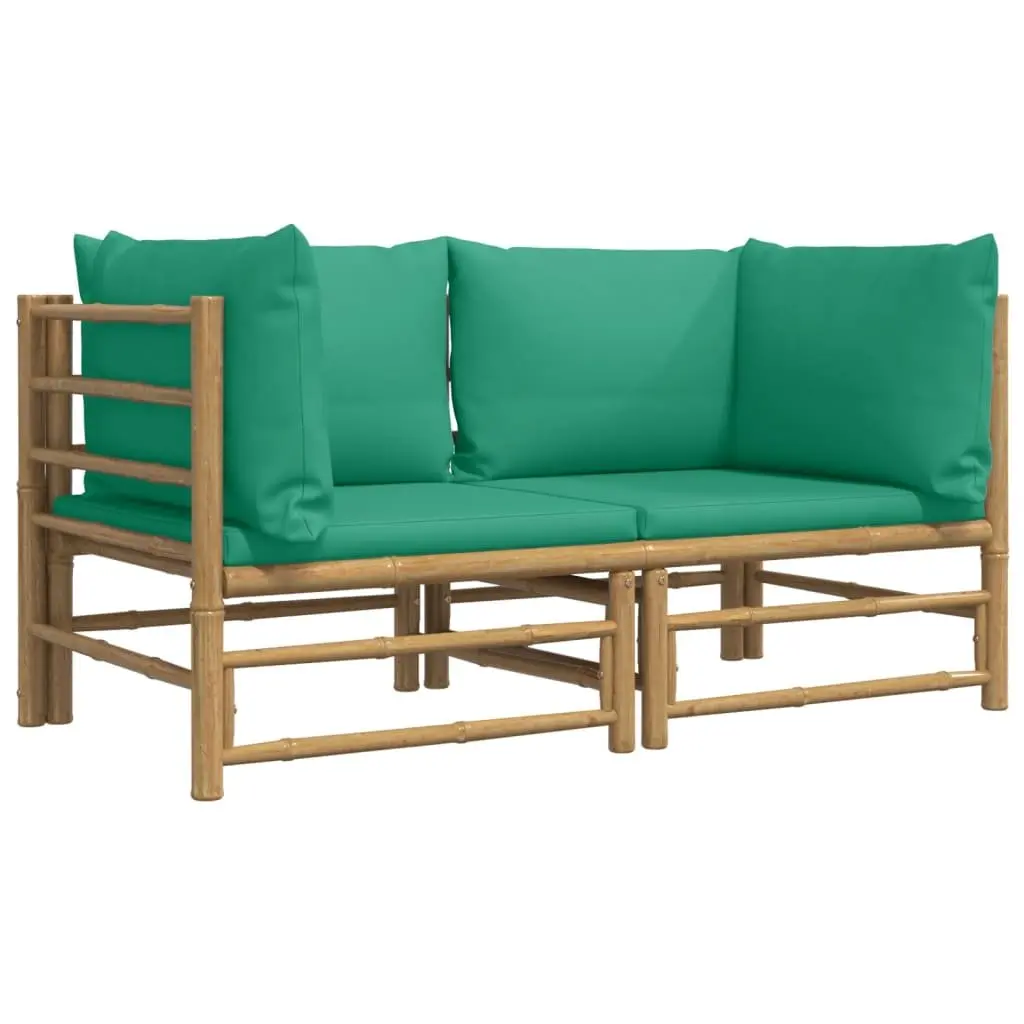 Bamboo Outdoor Corner Sofa Set 2 Pieces Brown with Cushions Green