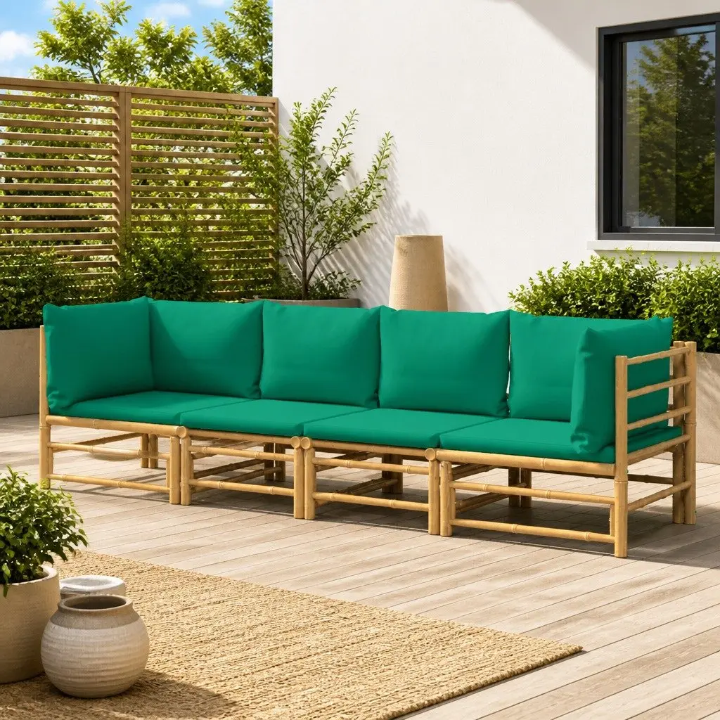 4 Piece Bamboo Garden Lounge Set Outdoor Furniture Brown