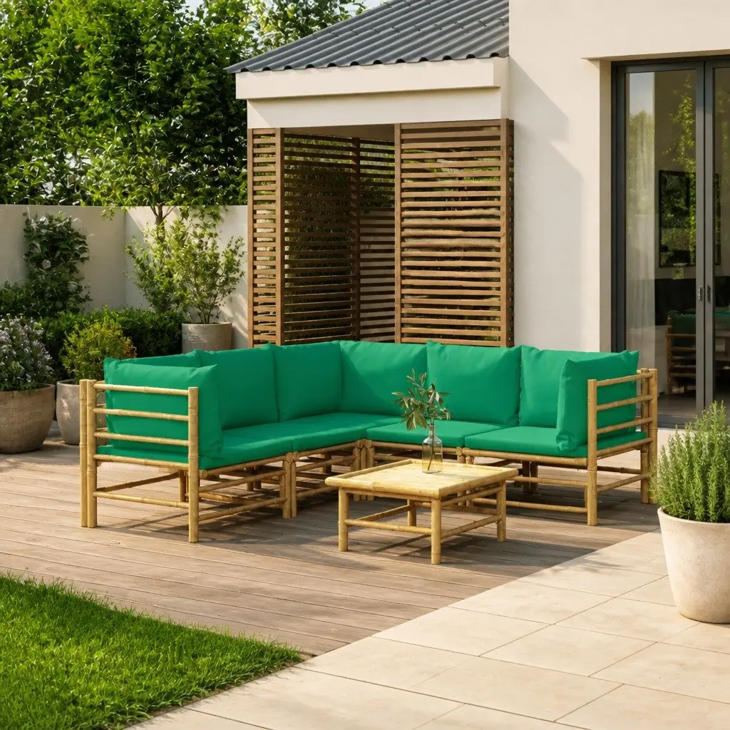6 Piece Bamboo Garden Lounge Set Outdoor Furniture with Cushions Brown