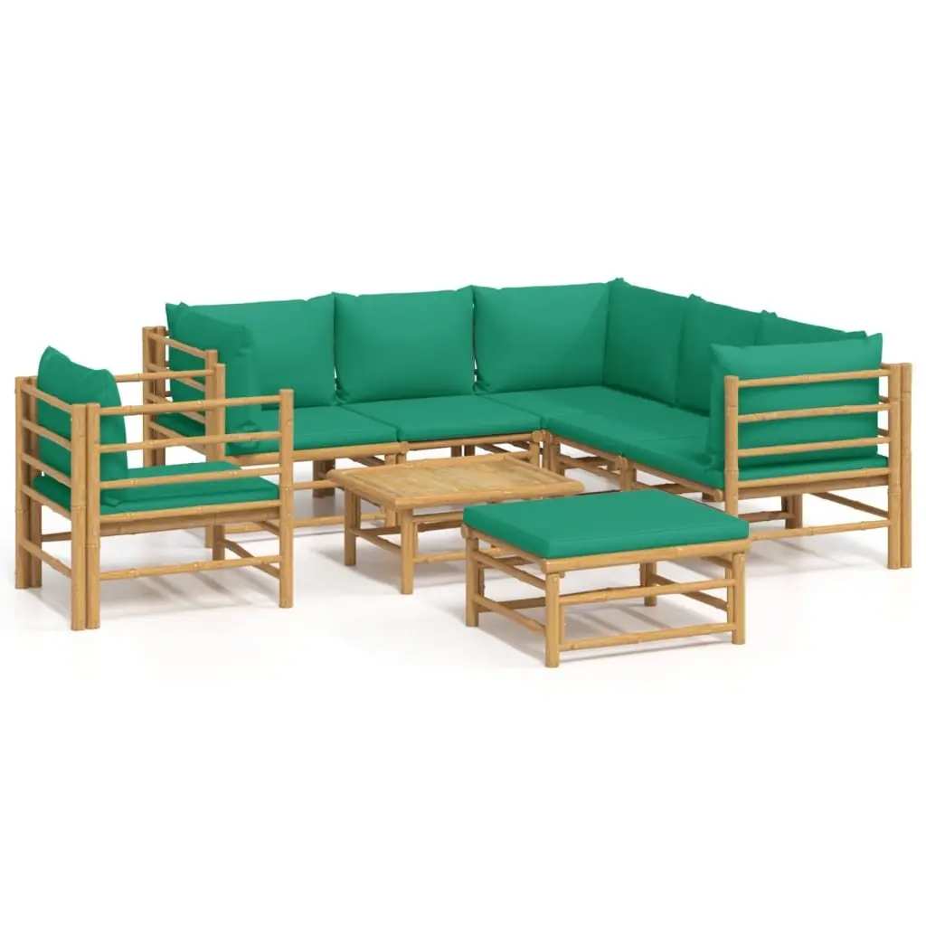 8 Piece Modular Outdoor Bamboo Lounge Set Brown with Green Cushions