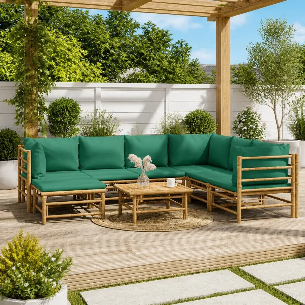 8 Piece Outdoor Lounge Set Modular Bamboo Furniture with Cushions Brown