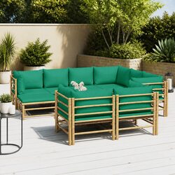 Practical 10-Piece Bamboo Lounge Set with Green Cushions