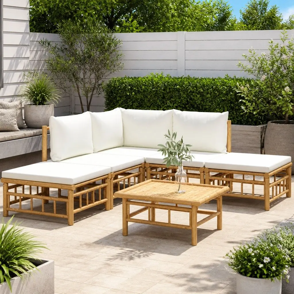 Garden Lounge Set 6 Piece Bamboo Outdoor Furniture with Cushions Brown