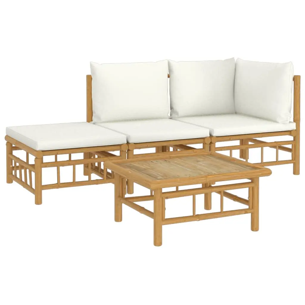 4 Piece Bamboo Sofa Garden Lounge Set with Cushions Brown Outdoor Furniture