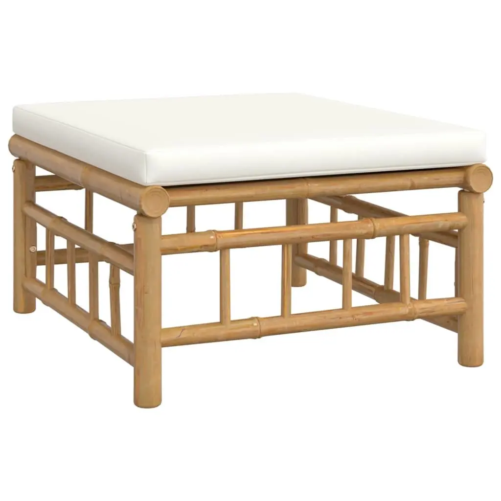 5 Piece Bamboo Garden Lounge Set Modular Outdoor Furniture with Cream Cushions Brown