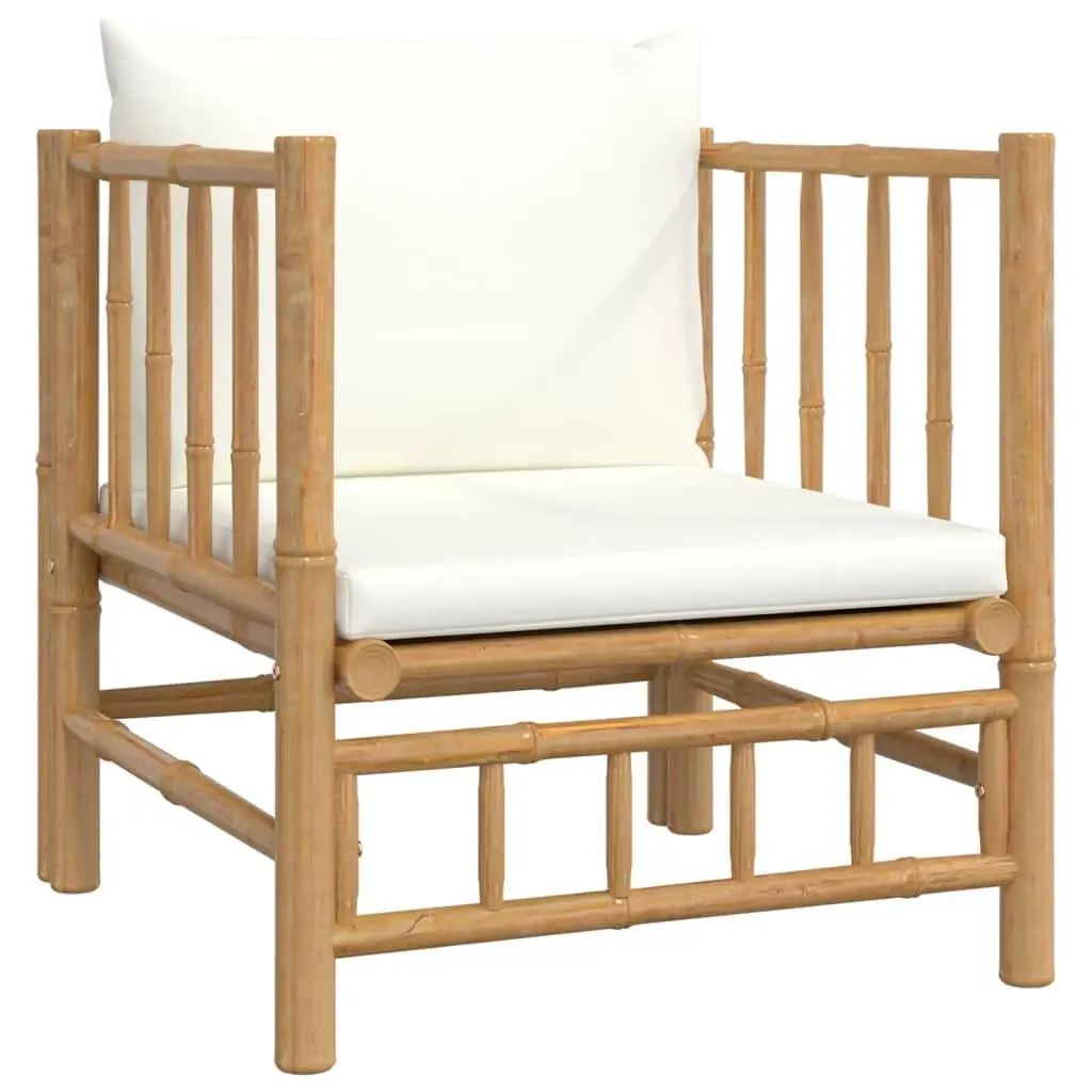 Garden Lounge Set Bamboo Modular 6 Piece Outdoor Furniture Brown with Cream White Cushions