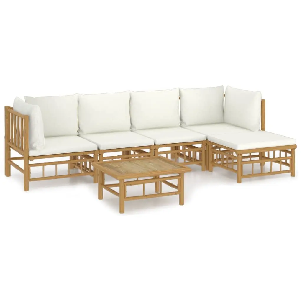 6 Piece Bamboo Modular Sectional Garden Lounge Set Outdoor Furniture Brown Cream White