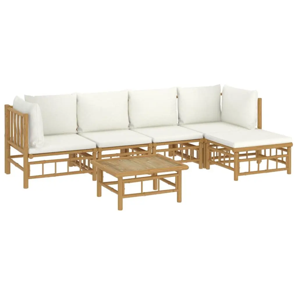 6 Piece Bamboo Modular Sectional Garden Lounge Set Outdoor Furniture Brown Cream White