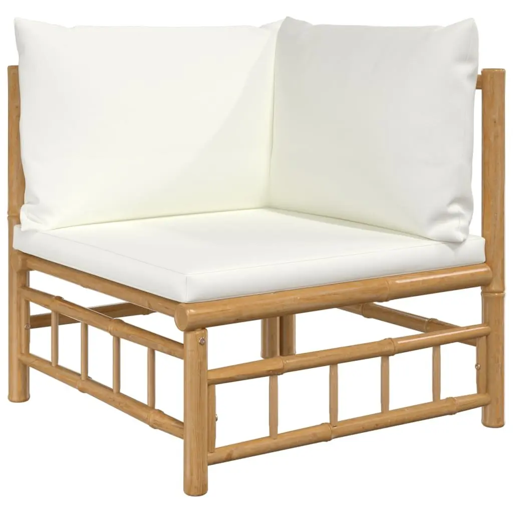 6 Piece Bamboo Modular Sectional Garden Lounge Set Outdoor Furniture Brown Cream White