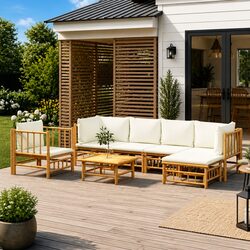 Versatile 7 Piece Bamboo Lounge Set for Outdoor Gatherings