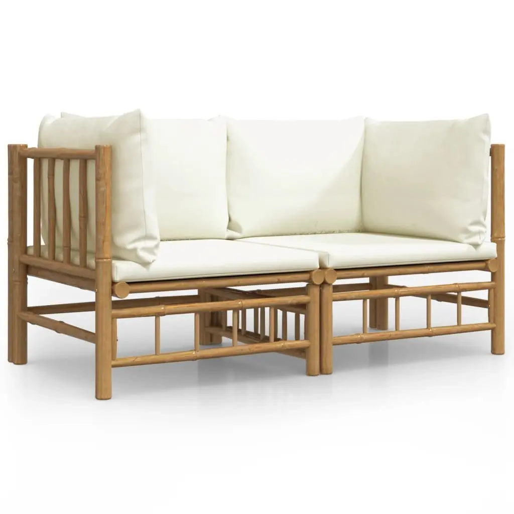 Garden Corner Sofa Set 2 Pieces Bamboo Outdoor Furniture with Cushions
