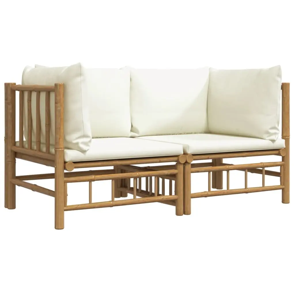 Garden Corner Sofa Set 2 Pieces Bamboo Outdoor Furniture with Cushions
