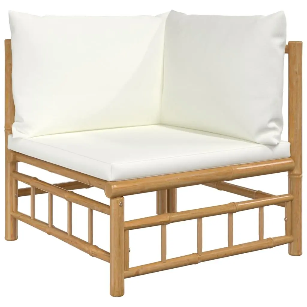 3 Piece Bamboo Garden Lounge Set Outdoor Furniture Brown with Cream Cushions