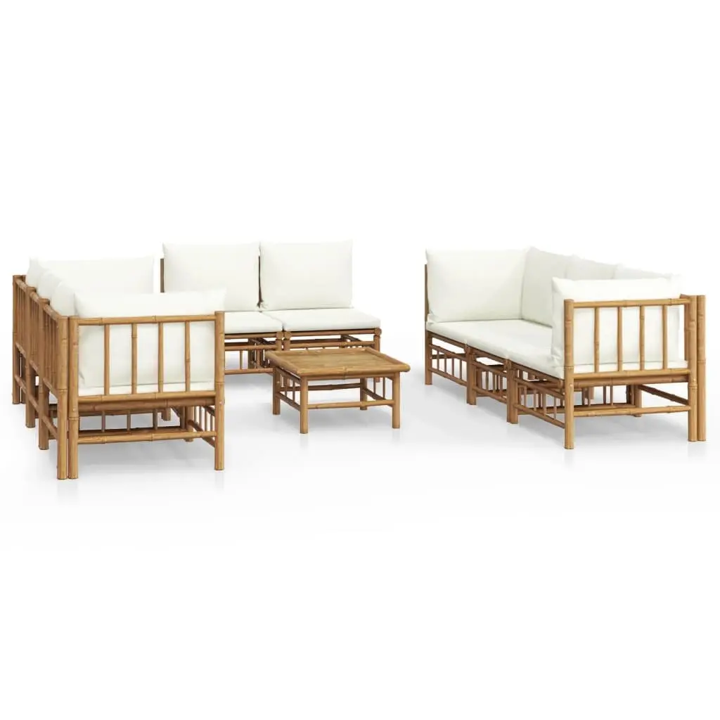 9PieceBambooOutdoorLoungeSetBrownWithCreamCushionsModularDesign