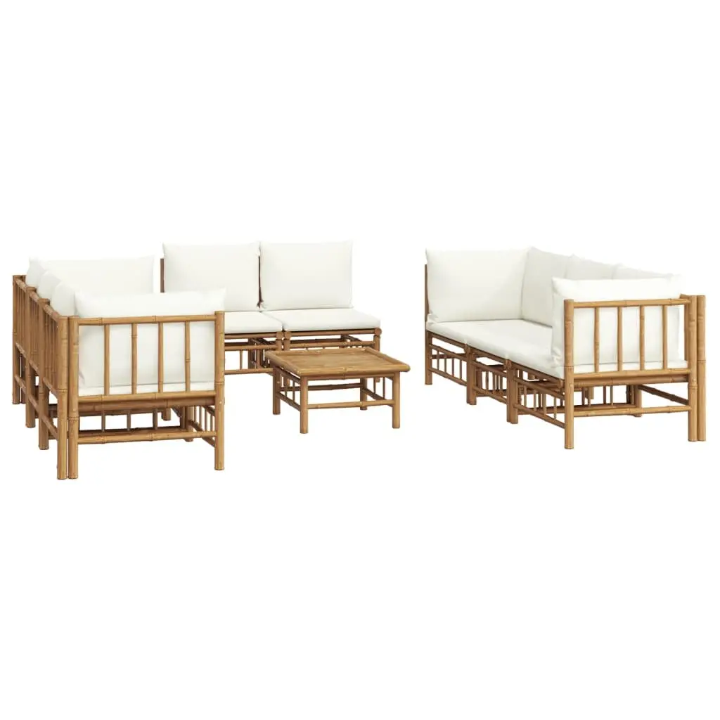 9PieceBambooOutdoorLoungeSetBrownWithCreamCushionsModularDesign