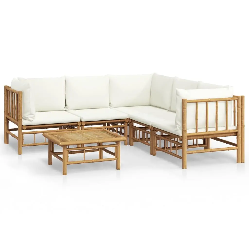 6 Piece Bamboo Garden Lounge Set Outdoor Furniture Brown with Cream Cushions