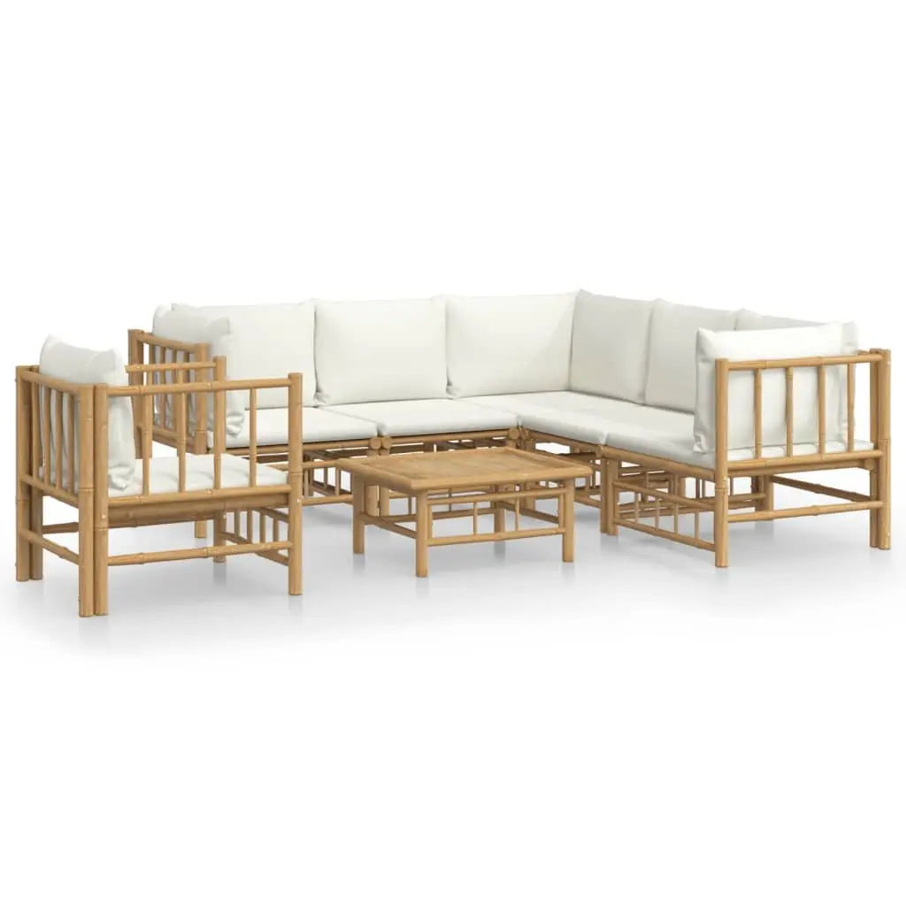 7 Piece Outdoor Lounge Set Modular Bamboo Furniture Cream Cushions