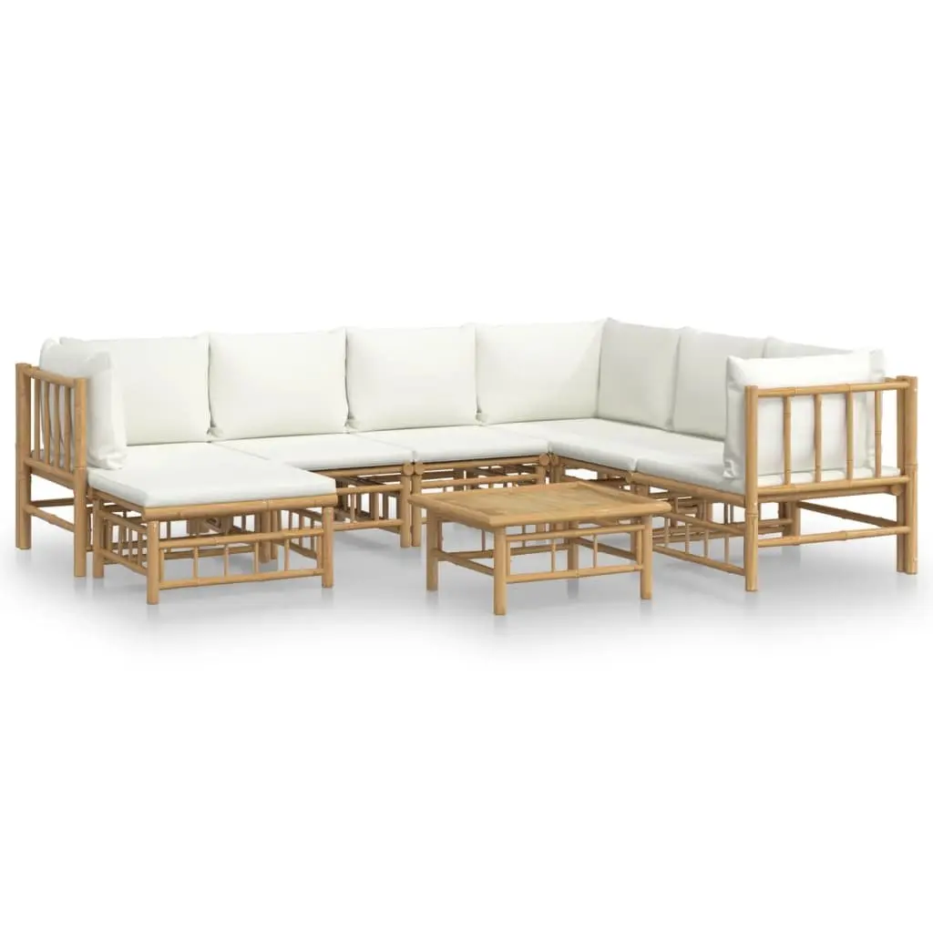 8 Piece Bamboo Garden Lounge Set Outdoor Furniture with Cream Cushions Brown