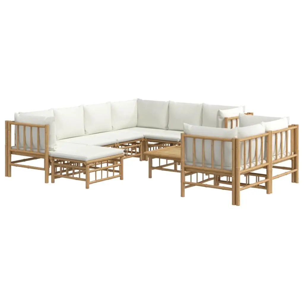 Garden Lounge Set Bamboo 10 Pieces Outdoor Furniture Sofa with Cushions Cream White